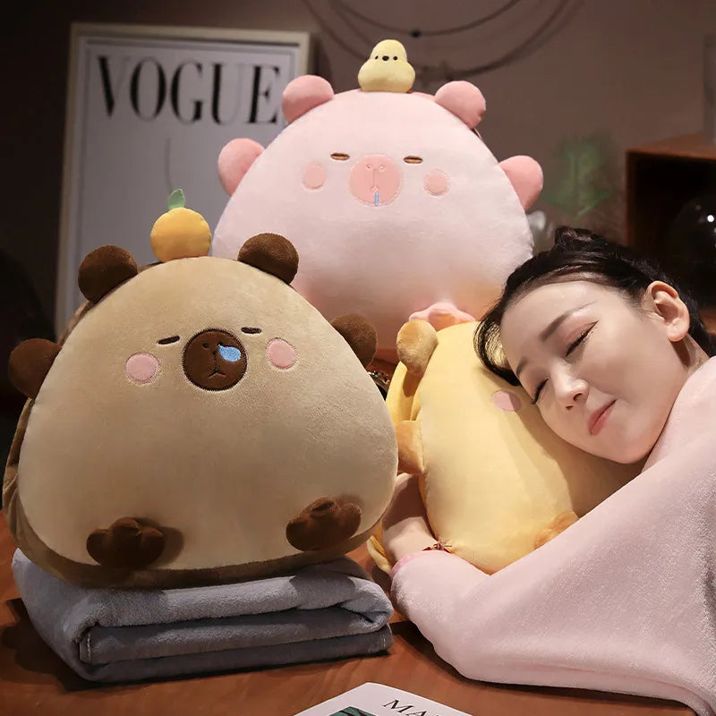Cute Capybara Three-in-One Pillow Air Conditioned Blanket Naptime Sofa Cushion Women's Style Cartoon Anime Design Company Logo