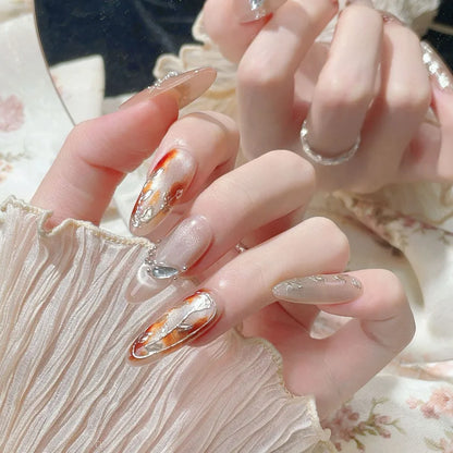 Handmade Cat Eye French Style Nail Tips Pure Hand Drawing Wearing False Nails Finished Product Luxury Sensation Autumn Winter New Arrival