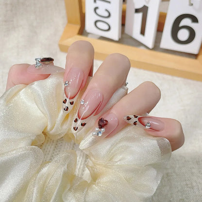 New Handmade Long French Style Leopard Print Cat Eye Cool White Wearable Nail False Nails Detachable Fairy Nail Art Design