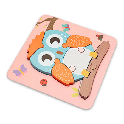 Children's Cartoon 3D Wooden Puzzle Educational Cognitive Animal Enrichment Toy Transportation Vehicle Assembly Kit