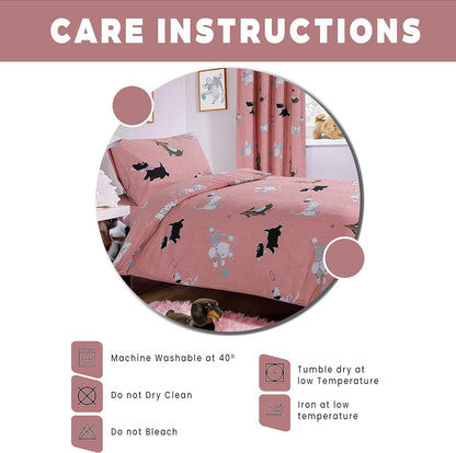 Pink Dog Print Duvet Cover Set with Matching Curtains Cosy Cotton Blend Bedding for Kids and Adults by OLIVIA ROCCO
