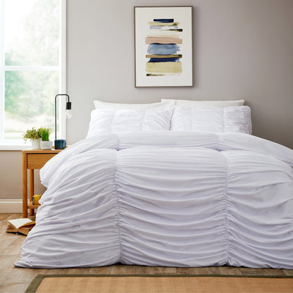 OLIVIA ROCCO Textured Pintuck Ruffles Pleated Microfibre Duvet Cover Sets with Pillowcases Soft Breathable Easy Care Bedding Set Quilt Covers