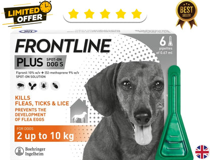 FRONTLINE SPOT ON PLUS Flea, Tick Treatment Small Dogs 2-10Kg 6 pipettes