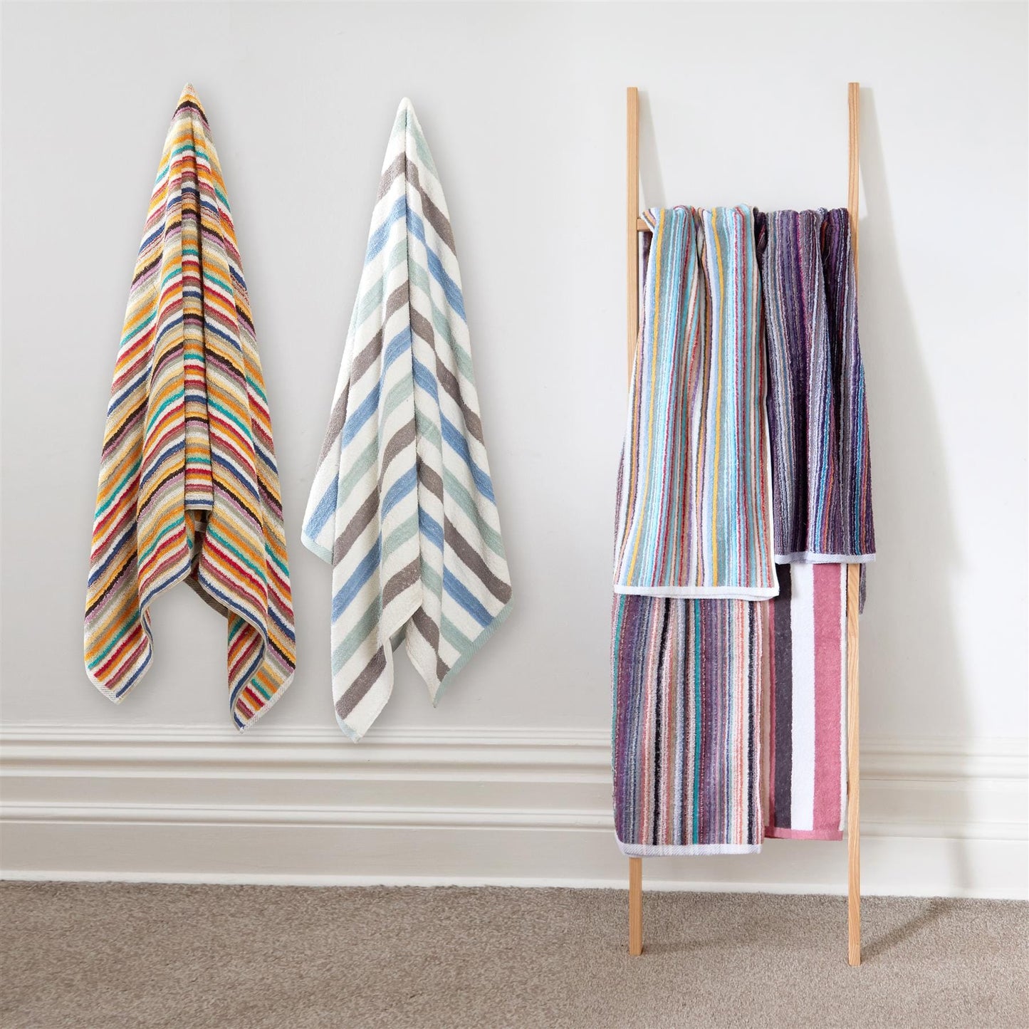 Set of 6 Eco-Friendly Striped Towels 100 Percent Recycled Cotton Quick Dry Absorbent for Gym Beach Travel Home Assorted Colours by OLIVIA ROCCO