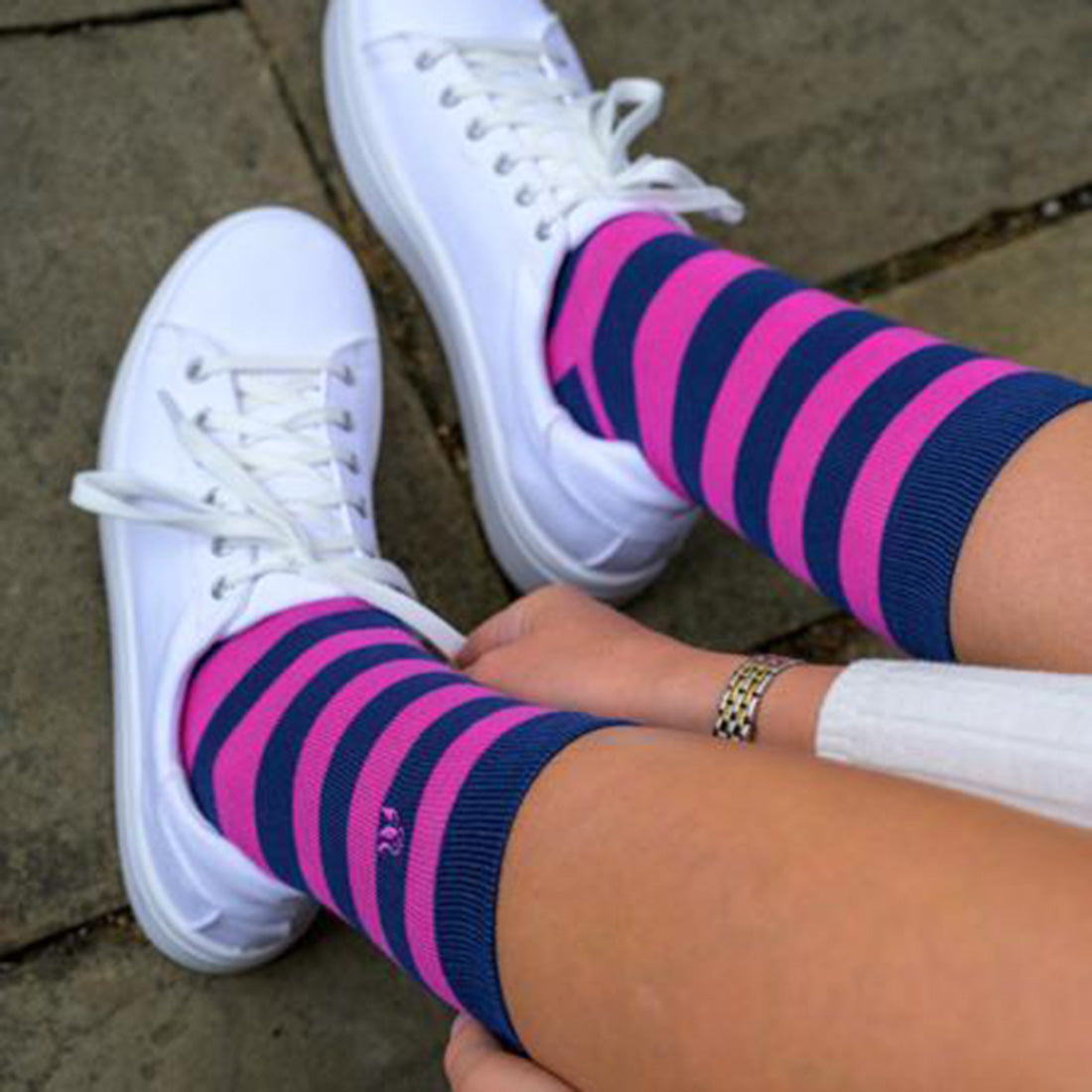 Pink Stripe Matching Bamboo Socks (Adult & Child)