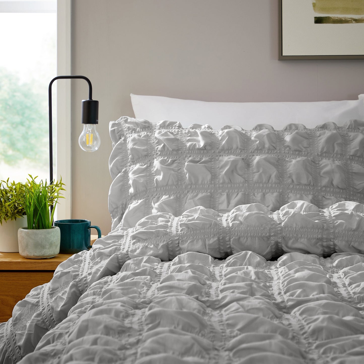 Soho Grey Microfibre Duvet Cover Set with Pillowcases Quilted Super Soft Easy Care Bedding Bed Linen Set by OLIVIA ROCCO
