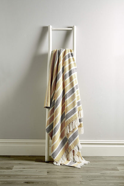 Stripe Handwoven Pure Cotton Throw Blanket with Tassells Eco-Friendly Perfect for Sofa Bed and Home Decor Available in Multiple Sizes and Calming Colours by OLIVIA ROCCO