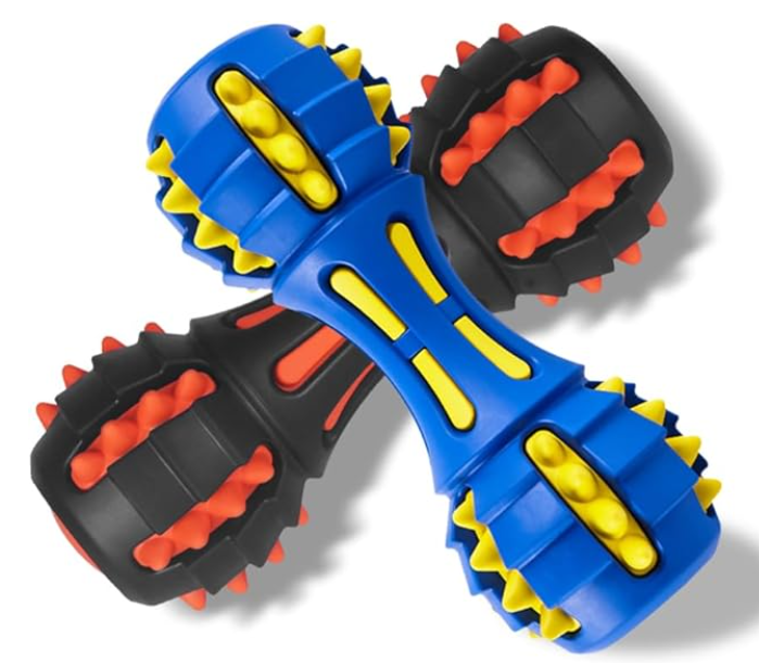 TUGME Dog Squeaky Toys For Aggressive Chewers Almost Indestructible Squeaky Toys For Dogs Teething Chew Toys For Medium Large Breed Durable Rubber Dog Toy Dumbbell Shape