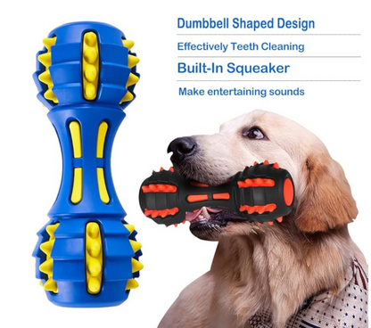 TUGME Dog Squeaky Toys For Aggressive Chewers Almost Indestructible Squeaky Toys For Dogs Teething Chew Toys For Medium Large Breed Durable Rubber Dog Toy Dumbbell Shape