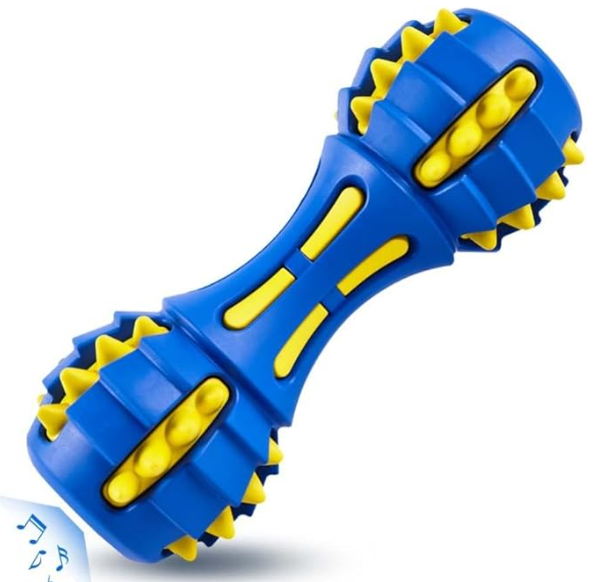 TUGME Dog Squeaky Toys For Aggressive Chewers Almost Indestructible Squeaky Toys For Dogs Teething Chew Toys For Medium Large Breed Durable Rubber Dog Toy Dumbbell Shape