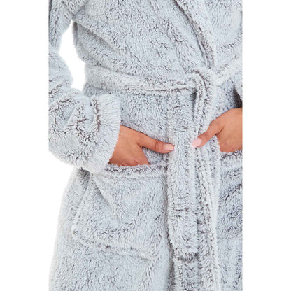 Women's Snuggle Fleece Touch Hooded Robe Luxurious Soft Loungewear Cosy Durable Dressing Gown UK Sizes 8-22 Green Grey Pink Green by Daisy Dreamer