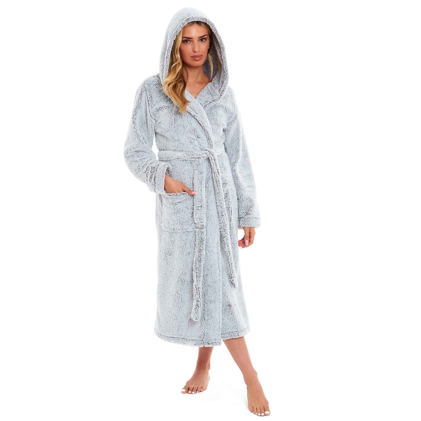 Women's Snuggle Fleece Touch Hooded Robe Luxurious Soft Loungewear Cosy Durable Dressing Gown UK Sizes 8-22 Green Grey Pink Green by Daisy Dreamer