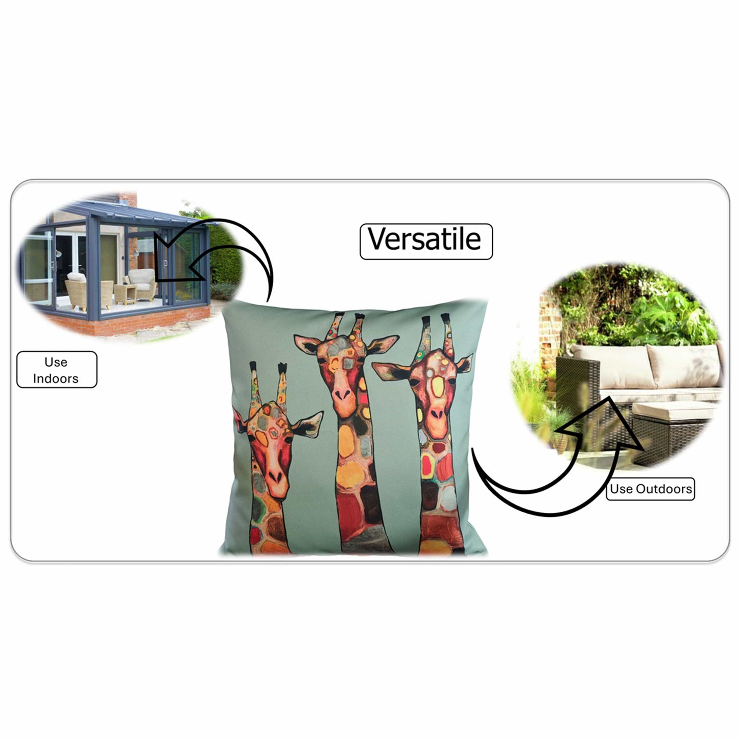 Waterproof Breathable Giraffe Hollowfibre Filled Cushions 43x43cm for Outdoor Garden Bench Sofa or Indoor Use by OLIVIA ROCCO