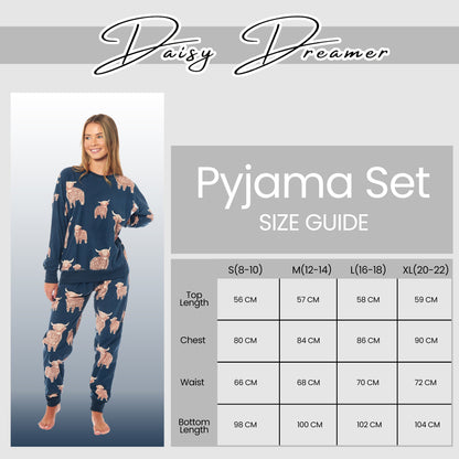 Women's Highland Cow Printed Soft Fleece Pyjama Set Long Sleeve Animal Warm PJs Loungewear Sleepwear for Ladies by Daisy Dreamer