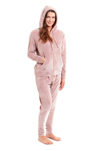 Women's Hooded Velour Lounge Set with Zipped Top and Elasticated Waistband Comfortable Stretchable Nightwear UK Sizes 8-22 by Daisy Dreamer