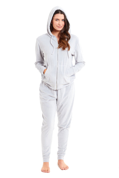 Women's Hooded Velour Lounge Set with Zipped Top and Elasticated Waistband Comfortable Stretchable Nightwear UK Sizes 8-22 by Daisy Dreamer