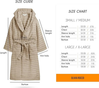 Women's Hydro Ribbed Ultra Soft 100% Cotton Hooded Bath Robes with Pockets and Belt Luxury Terry Towelling Loungewear Sleepwear in White and Grey by OLIVIA ROCCO