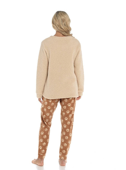 Women's Luxurious Fleece Pyjama Set Dog Snuggle Design Cosy Loungewear Sleepwear with Long Sleeve Top and Patterned Bottoms Comfortable PJs for Ladies Multiple Sizes Daisy Dreamer