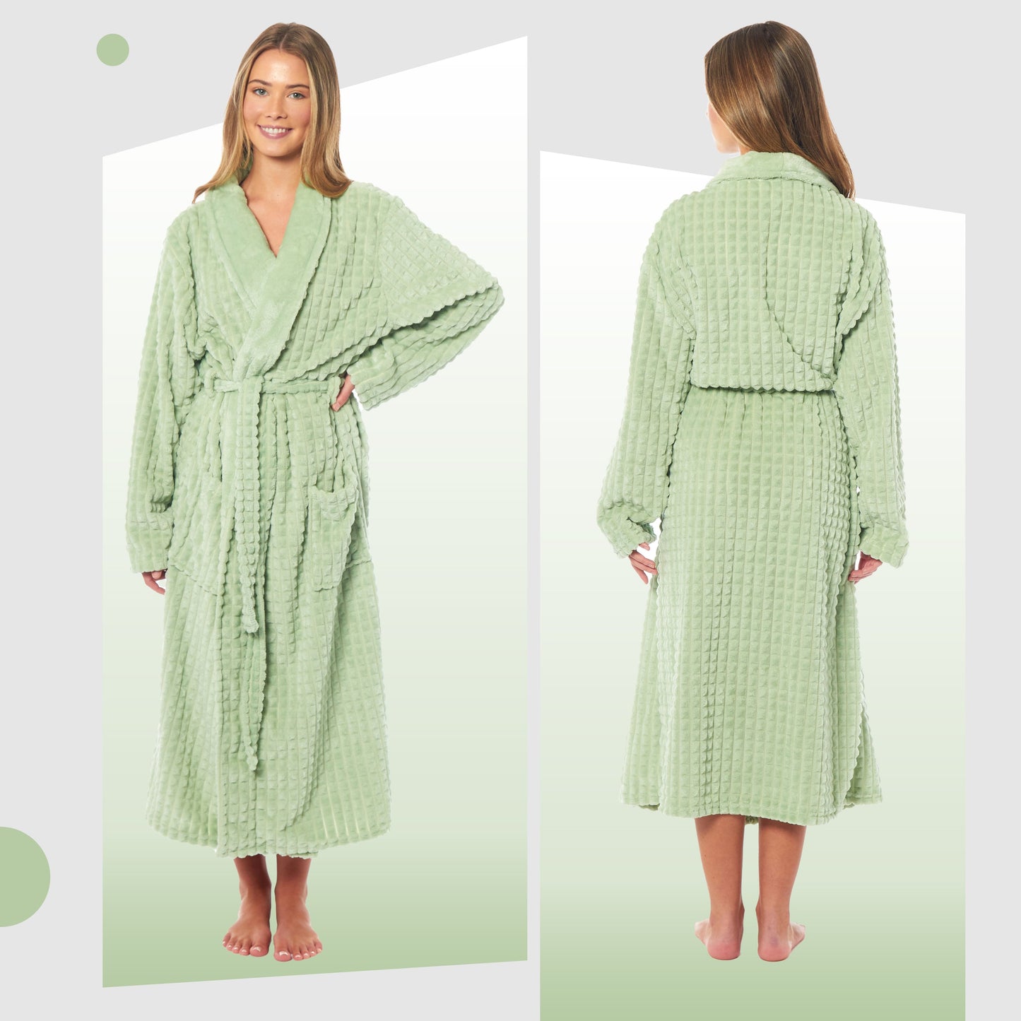 Women's Luxury Waffle  Fleece Robe Soft Warm Long Dressing Gown with Belt and Pockets Loungewear by Daisy Dreamer