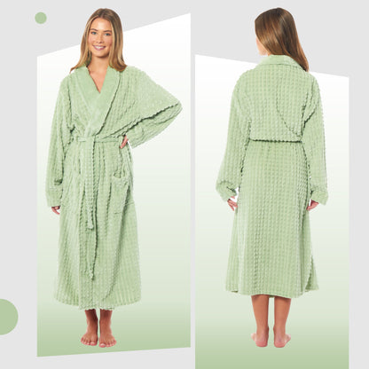 Women's Luxury Waffle  Fleece Robe Soft Warm Long Dressing Gown with Belt and Pockets Loungewear by Daisy Dreamer