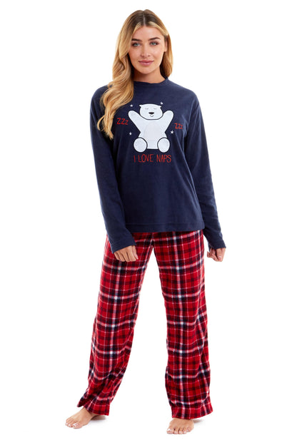 Women's Polar Bear Fleece Pyjama Set Soft Warm Winter Sleepwear Festive Christmas Gift Nightwear by Daisy Dreamer