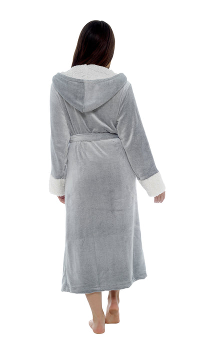 Women's Shimmer Fleece Hooded Bath Robe Soft Plush Luxurious Dressing Gown Perfect for Lounging and Cosy Nights in Shimmer Grey Multiple Sizes by Daisy Dreamer