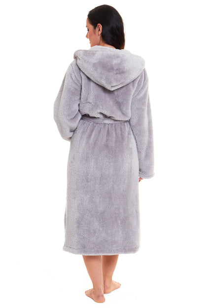 Women's Snuggle Fleece Touch Hooded Robe Luxurious Soft Loungewear Cosy Durable Dressing Gown UK Sizes 8-22 Green Grey Pink Green by Daisy Dreamer