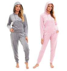 Women's Soft Touch Velour Hooded Pyjama Set Warm Stretchable Nightwear Perfect for Lounging Sleeping Sizes 8-22 by Daisy Dreamer