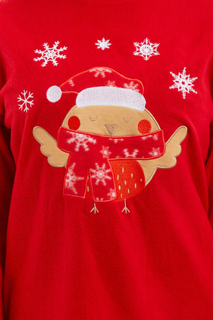 Women's Ultra Soft Polar Fleece Pyjama Set with Festive Robin Design Warm Winter Nightwear Comfortable Loungewear Christmas Gift by Daisy Dreamer