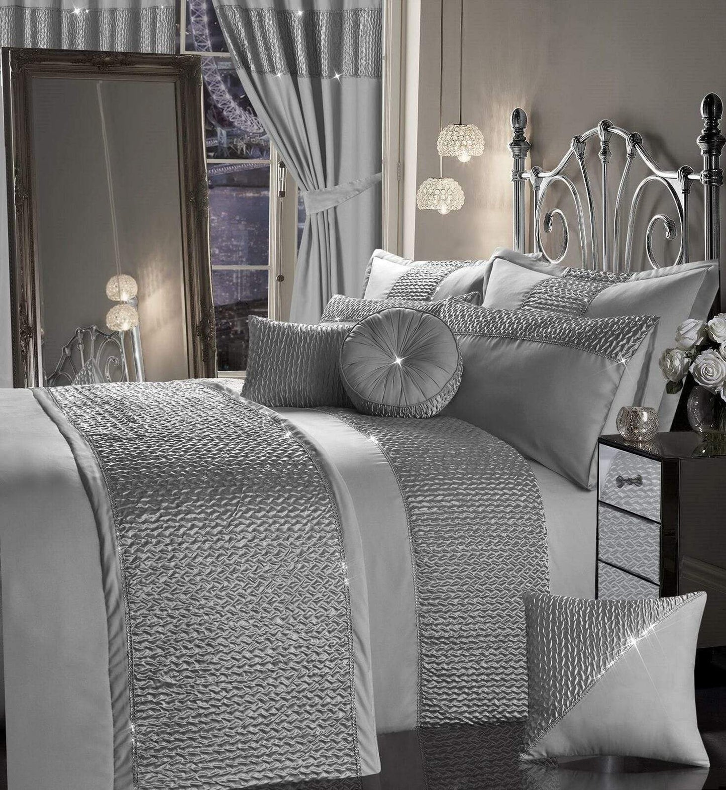 Zenia Luxurious Duvet Cover Set with Quilted Trim and Diamante Detailing  Available in Single Double Kingb and Super King Sizes by OLIVIA ROCCO